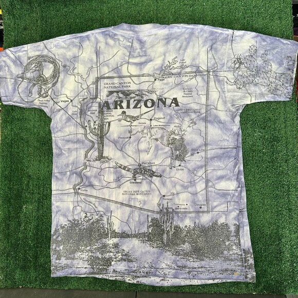 Vintage 90s Arizona Map T-Shirt AOP Western Cowboy Tee - Picture 5 of 9